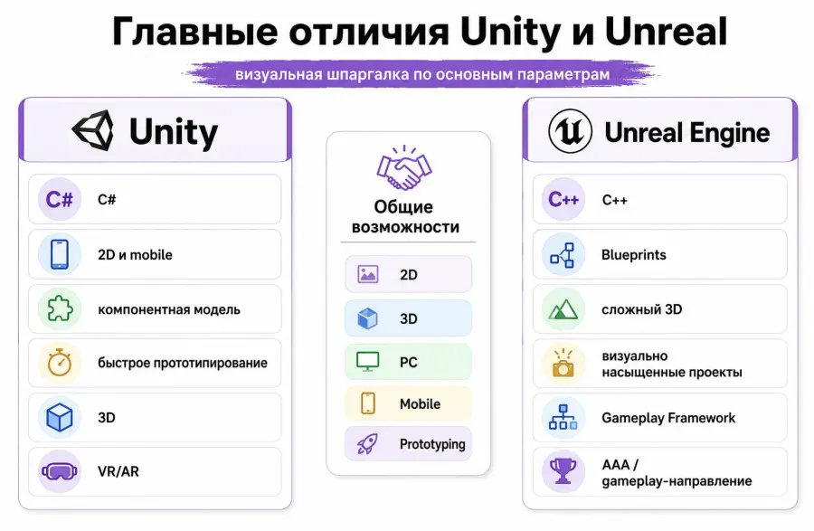 отличается Unity и Unreal Engine 