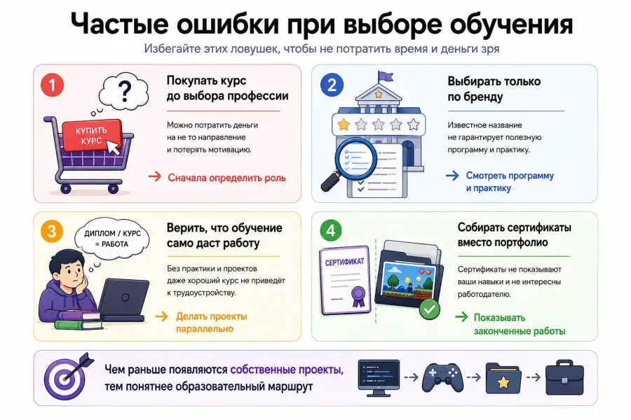 Частые ошибки при выборе обучения разработке игр