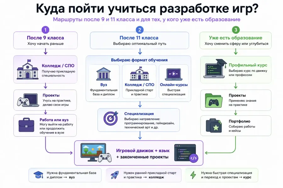 Маршруты обучения геймдеву после 9 и 11 класса