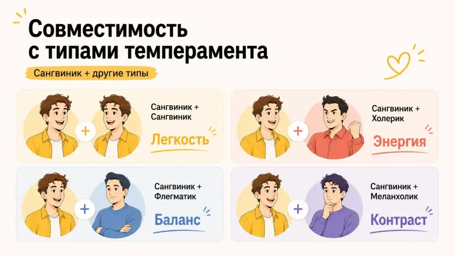 совместимость сангвиника с другими темпераментами