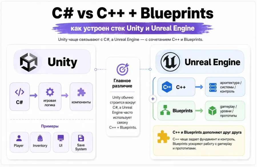 Языки программирования для Unity и Unreal Engine