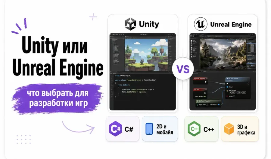 Unity или Unreal Engine: что выбрать для разработки игр