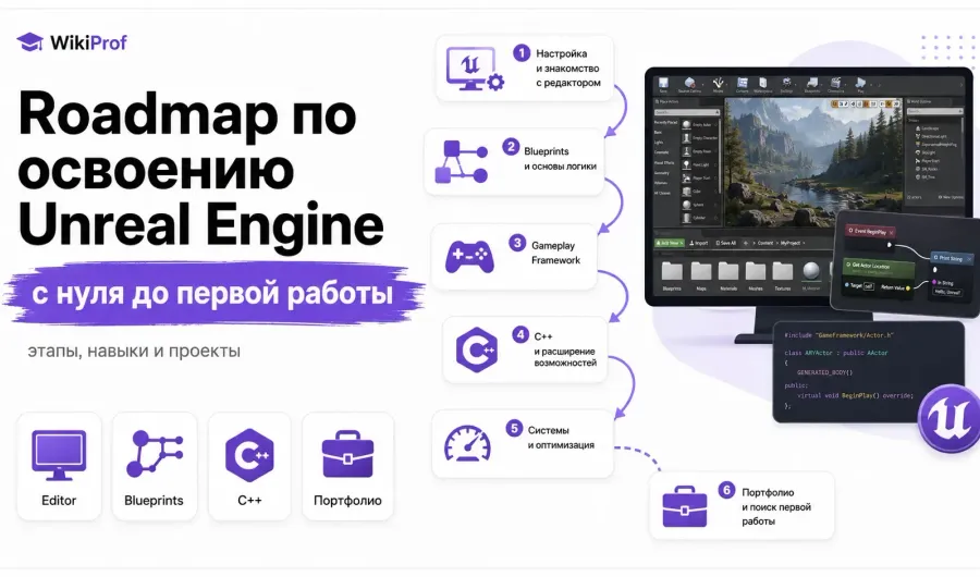 Roadmap по освоению Unreal Engine с нуля до первой работы
Roadmap по освоению Unreal Engine с нуля до первой работы