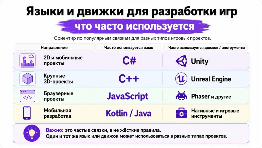 Языки программирования и движки для игр
