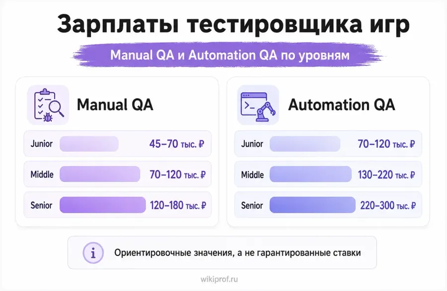 Зарплаты Manual QA и Automation QA в геймдеве по уровням